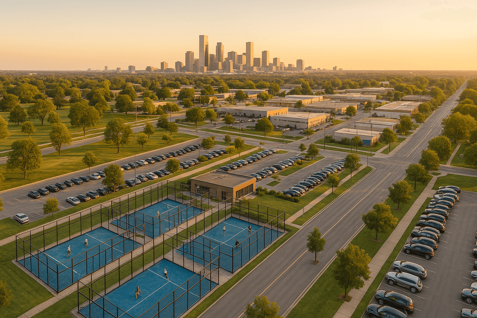 Aerial view of modern padel club facility